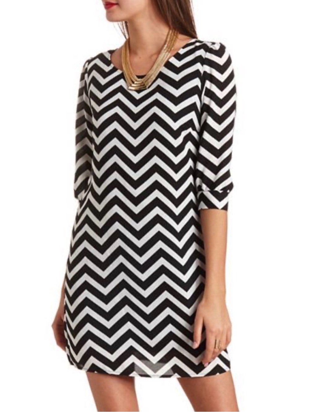 Tacera Black and White Chevron Mini Dress